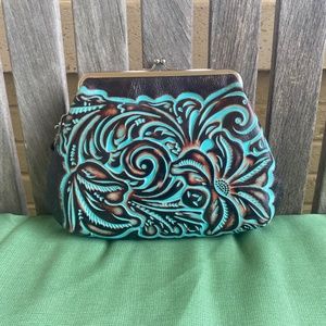 Patricia Nash Savena Turquoise Tooled Wristlet